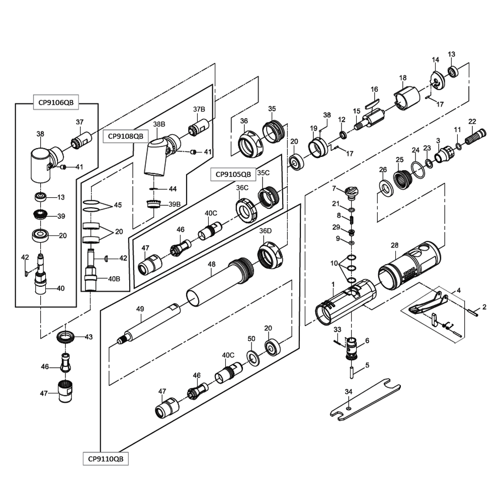 Figure 0 Diagram and Parts List for CP9106Q-B  Chicago Pneumatic Grinder